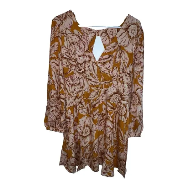 B.O.G Band of the‎ Free Long Sleeve Mini Dress Gold Blush Pink Floral Medium New - Image 3