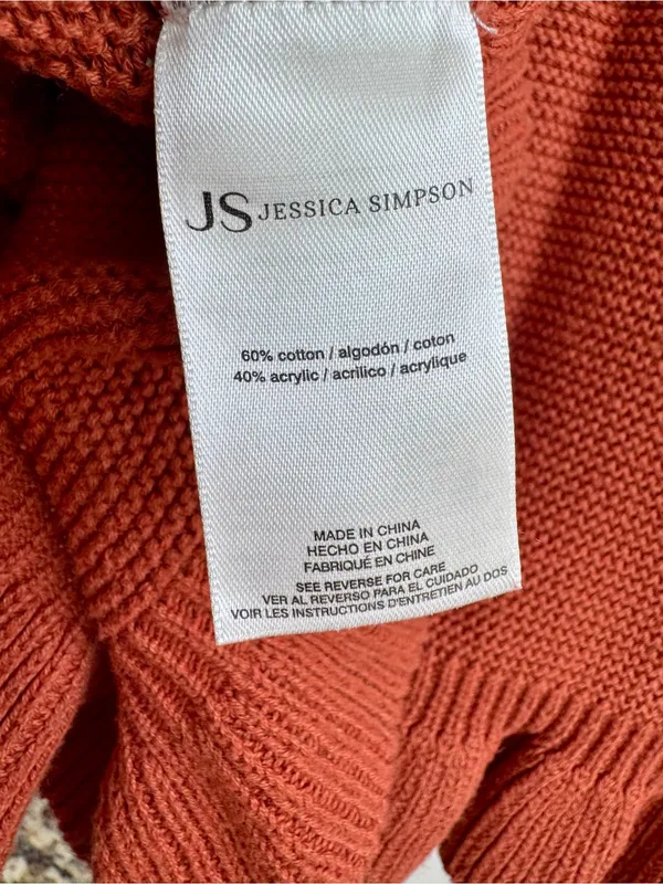 Jessica Simpson Cable Knit Ruffle Cropped Sweater Tank Rust Small S - Image 7