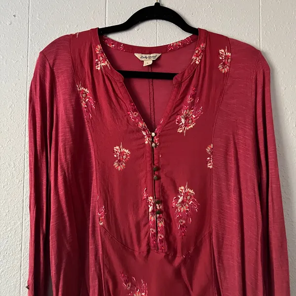 Vintage Lucky Brand Womens Floral Top Large Y2K Grunge Boho Indie Stretch Casual - Image 3