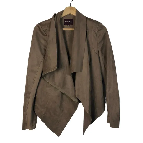 Vigoss‎ Brown Faux Leather Suede Drape Front Moto Jacket S - Image 2