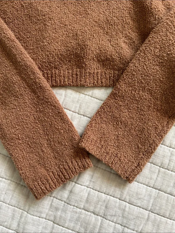 Aerie tan textured open back sweater long sleeve crop top XS cotton - Image 10