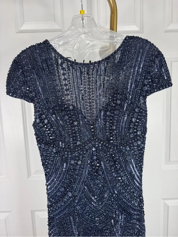 Sherri Hill 51426 Size 4 NWT Navy Beaded Mermaid Evening Gown Formal Prom Dress - Image 3