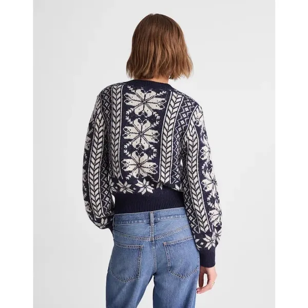 NEW Madewell Fair Isle Cardigan Jacket in Wool Navy Ivory Pattern Womens XL - Image 6