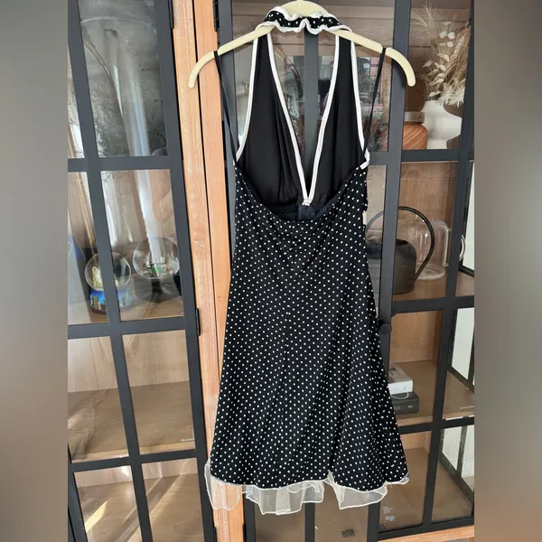 Ruby Rox Vintage Y2K Polka Dots Halter Dress Empire waist bow Tulle Hem retro midi sexy - Image 3