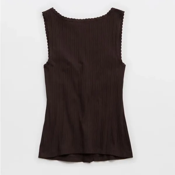 Aerie Dark Brown Chocolate Brown Stretchy Ribbed Tank Top Small - Image 3