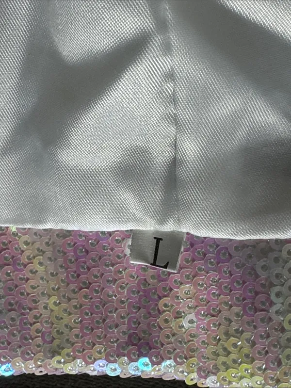 Women’s Iridescent White Sequin Shorts Suit Set Party Festival Size L NWT - Image 15