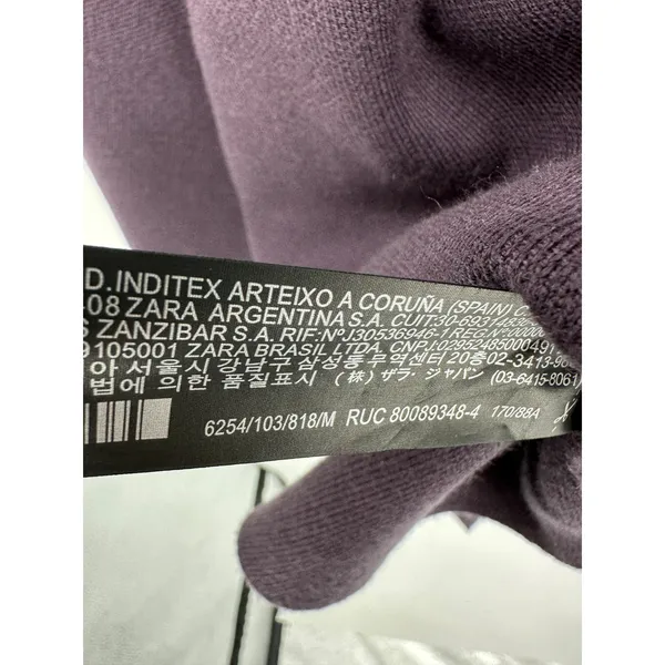 Zara Sweater Women Medium Plum Purple Tie Wrap Belted Chunky Thick Crewneck‎ - Image 6