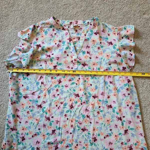 Elle Women's Size XXL Flutter Sleeve Top Floral V Neck Flowy Plus - Image 7