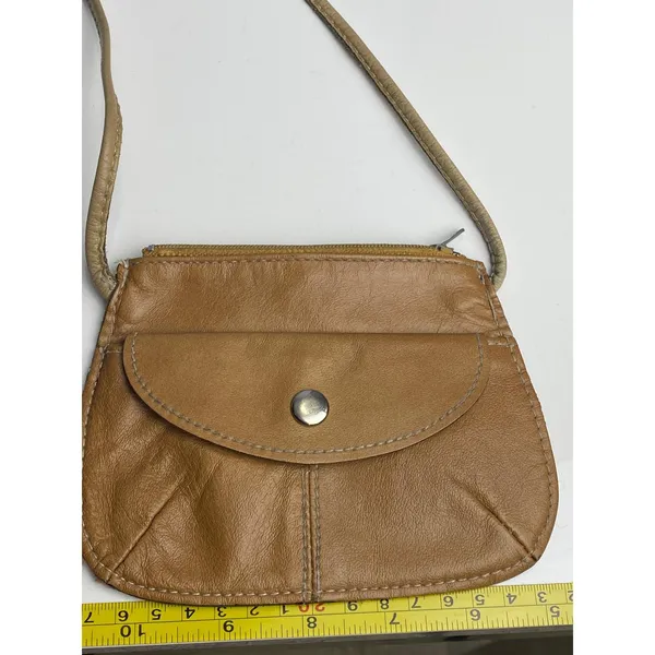 Vintage Leather Mini Crossbody Bag Tan Brown Made in Hong Kong 70s 80s Festival - Image 5