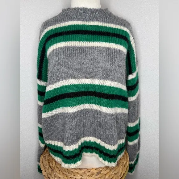 Urban Outfitters Sweater Knit Boyfriend Crewneck Gray Green Striped Fall cozy - Image 2