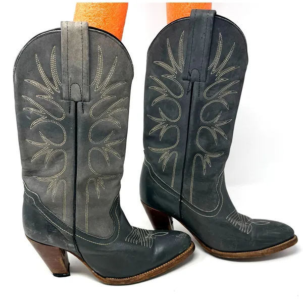Frye Size 7 Heeled Cowboy Boots Women's Western Black‎ Made in USA Leather - Image 3