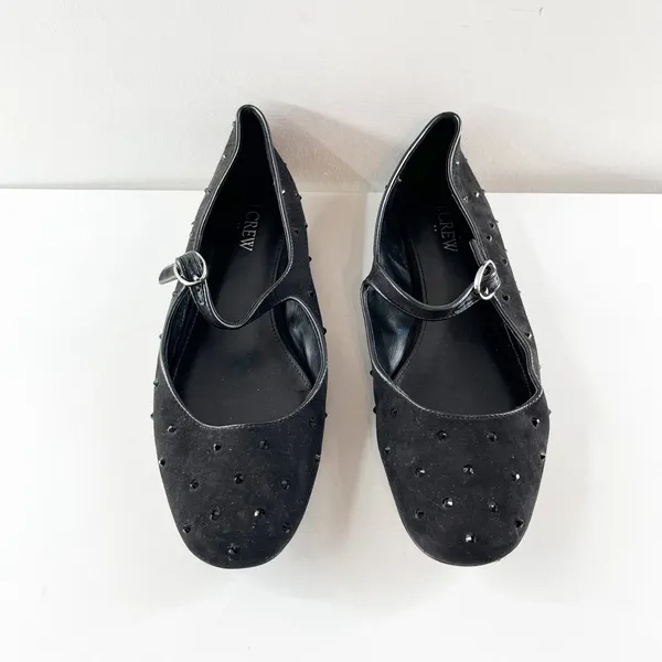 J. Crew Rhinestone Studded Mesh Mary Jane Ballet Flats Black 9 - Image 2