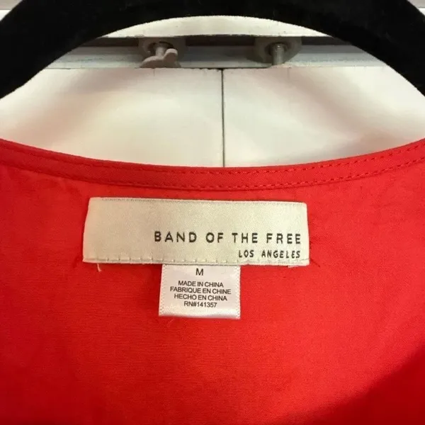 Band of the Free LA red cotton pocket dress puff sleeve tie bust M - Image 4