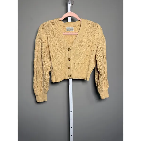 Urban Outfitters‎ Cropped Cable Knit Cardigan Balloon Sleeve S Cottagecore - Image 2