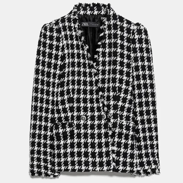 Zara TEXTURED TWEETED Houndstooth Blazer w/POCKETS BLACK/WHITE NEW - Image 14