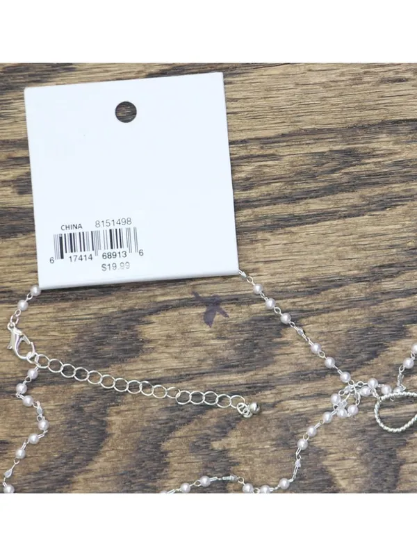NWT Periwinkle By Barlow Chain Bow Pendant Necklace Silver Gray / White 17" + 3" - Image 6