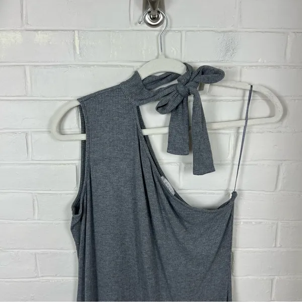 1. State Grey Ribbed Knit Cut Out One Shoulder Dress Size L - Image 4