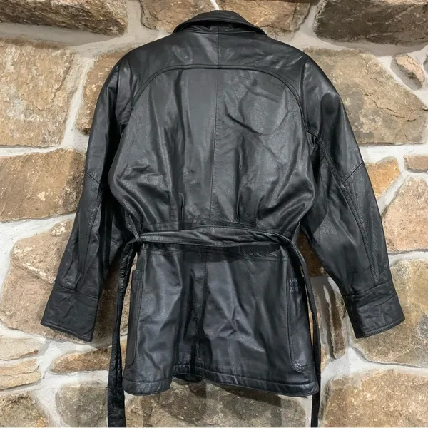 Wilson's Leather Vintage Black Leather Jacket w/ Leather Tie Belt - Image 8