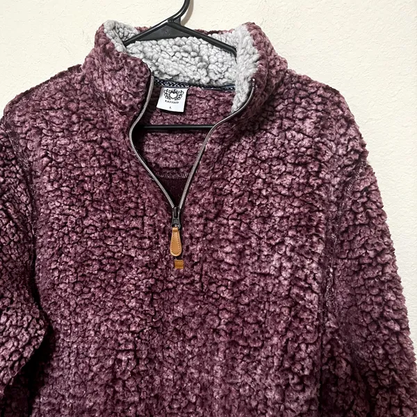 SHERPA Faux Fur KATYDID pullover sweatshirt Pink 1/4 Zip sweater Size L - Image 3