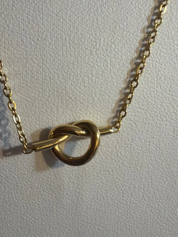 Gold Tone Knot Pendant Necklace Choker Stainless Steel Minimalist Adj 18.5" NWT - Image 2