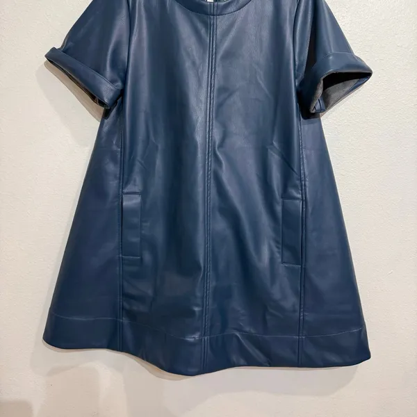 Maeve Emmy Navy Faux Leather A Line Mini Swing Dress XS NWT - Image 4