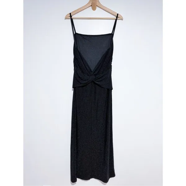 Reformation Breslin Midi Dress Black Sparkle Metallic Night Sky Size Large - Image 7
