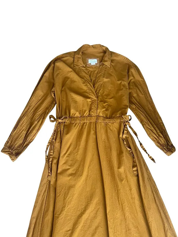 Anthropologie Maeve Mustard Yellow Cinched Waist Long Sleeve Shirt Maxi Dress M - Image 4