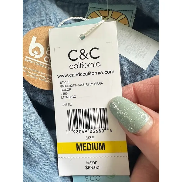 C&C California Dress Marie Double Cotton Gauze Shirtdress M‎ Coastal Minimalist - Image 9