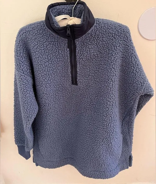 Aerie Dream Sherpa 1/4 Zip Sweatshirt Oversized XS Blue Fleece Comfort Warm - Image 3