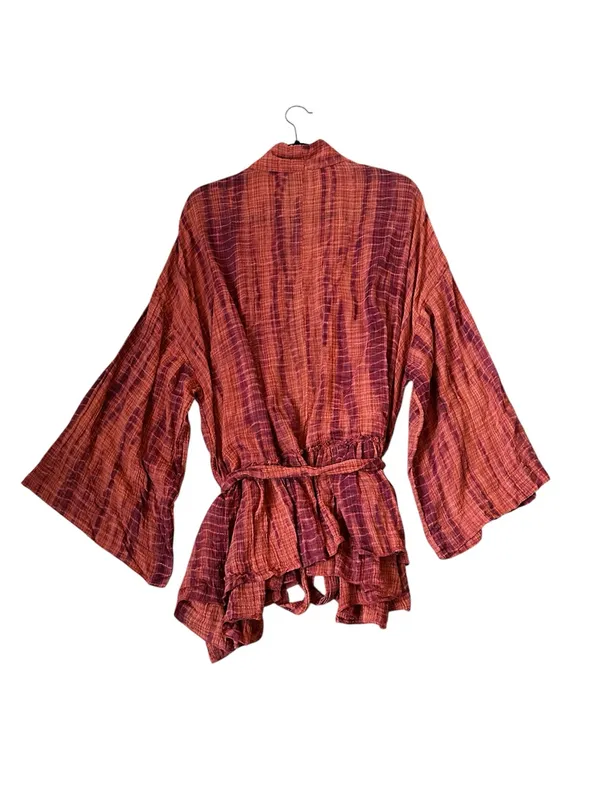 Free People FP One Sasha Kimono Gauze Belted Cardigan Boho Hippie Coral Purple - Image 8
