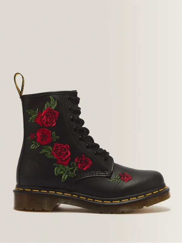 Dr. Martens 1460 Vonda Rose Embroidered Leather Combat Boots Black Size 9 - Image 3