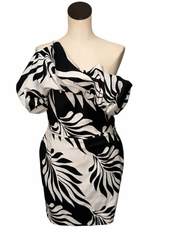 NWT $180 White House Black Market One-Shoulder Jacquard Dress Black White SZ-10 - Image 6