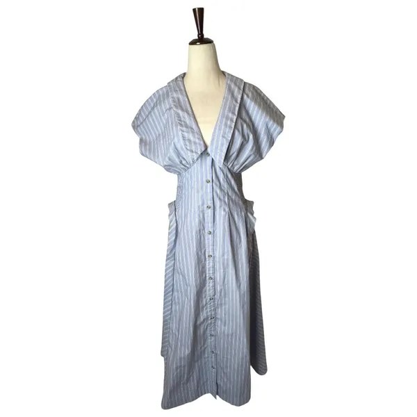 By Anthropologie Dress Women Small Blue White‎ Striped Pleated Midi Preppy Boho - Image 3