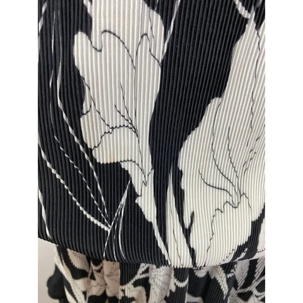 Virginie Paris Vintage Black White Printed Pleated Dress Women's Size‎ 14-16 - Image 3