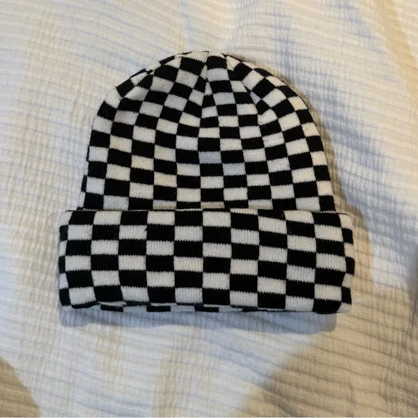 Princess Polly Checkered Black and White Beanie - Image 2