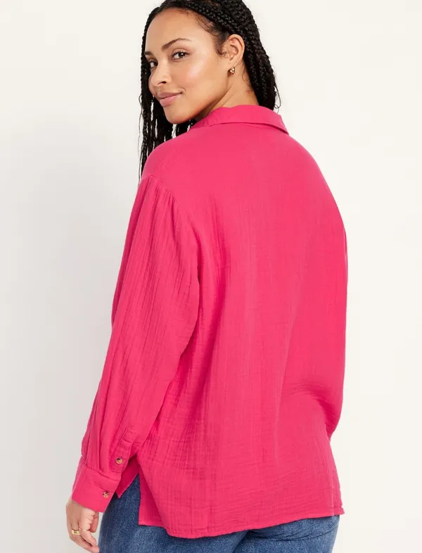 Crinkle Gauze Boyfriend Shirt - Image 6