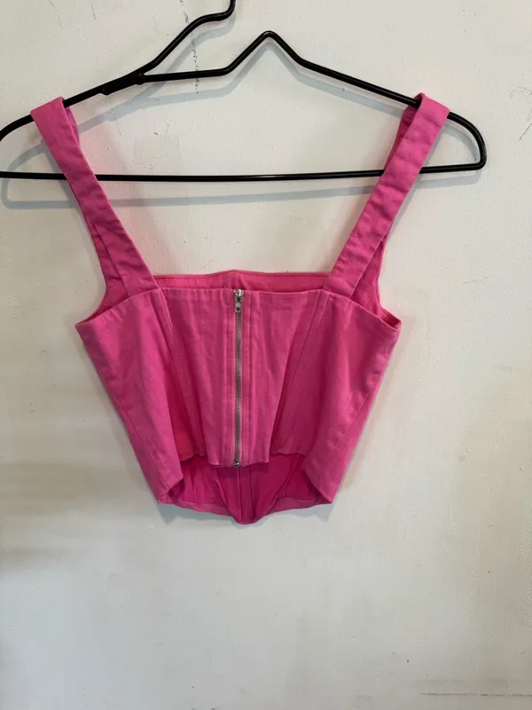 Peppermayo Hot Pink Square-Neck Corset Crop Top - Image 3