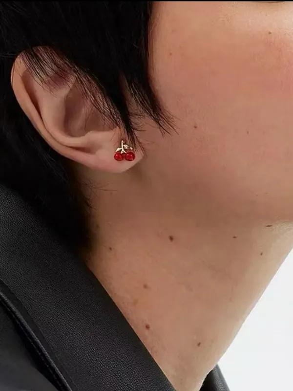 COACH Red Enamel Vintage Charms Cherry Stud Earrings - Image 2