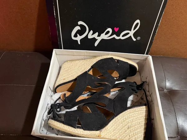 Qupid jello-02 black suede lace up platform wedges Espadrille 8.5 - Image 8
