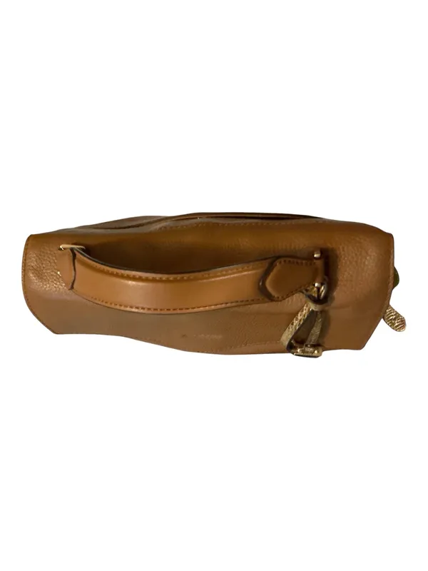 Michael Kors Carine Medium Pebbled Leather Satchel – Cognac/Luggage with Snake-Embossed Trim - Image 6