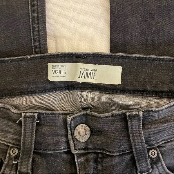 Topshop Moto - Jamie High Rise Skinny Distressed Jeans, Gray/Black, Size 28, EUC - Image 4