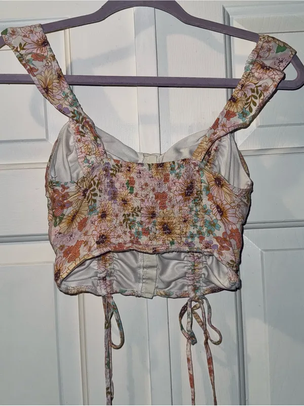 Meraki Floral Ruched Corset Style Pink Fall Crop Top Womens size XS - Small - Image 3
