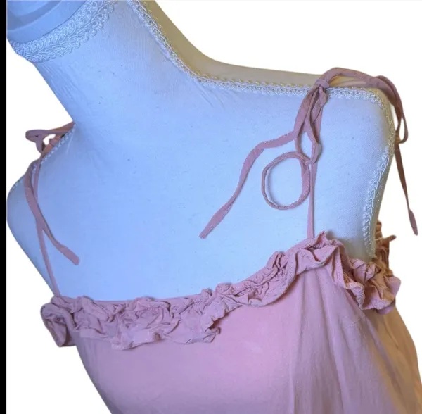 Y2K Pink Ruffle Tie Strap Crop Top Boho Babydoll‎ Cami Size Medium - Image 6