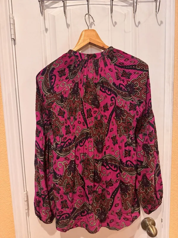 LAUREN Ralph Lauren Black Label Purple Paisley Pleated Georgette Blouse Size M - Image 9