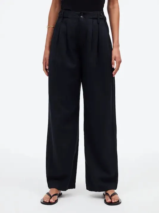 Madewell Black The Harlow Linen Blend Wide Leg Pants Size 14 - Image 3