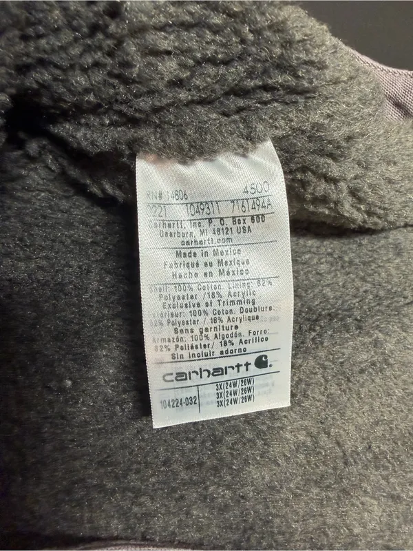 Carhartt Washed Duck Mock Neck Vest Taupe Gray Sherpa Lined Zip Up Plus Size 3X - Image 8