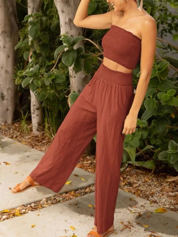 2 piece crop top pants set Orange Size M - Image 3