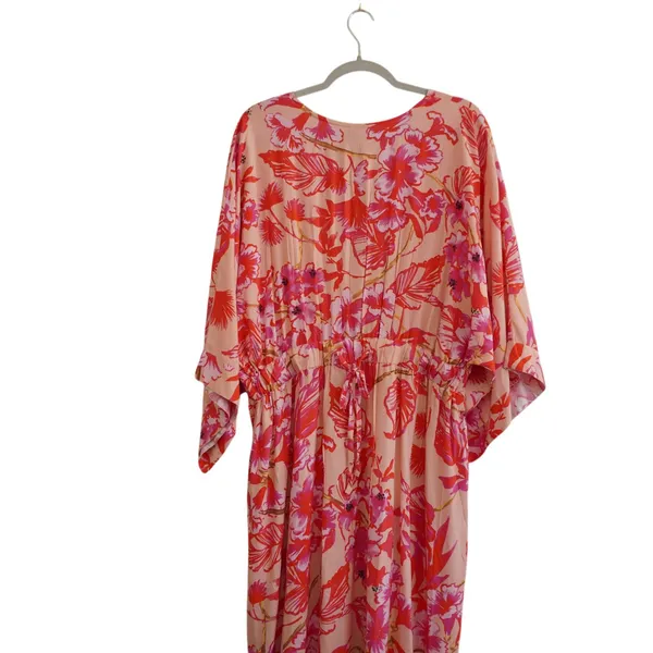 Onshore Pink Floral V-Neck Flowy Maxi Dress Kaftan Resort Pool Vacation One Size - Image 10