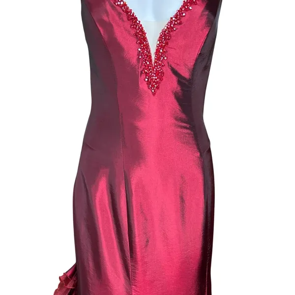 Tiffany Designs Burgundy Beaded Ruffle Mermaid Formal Gown Size 10 - Image 9