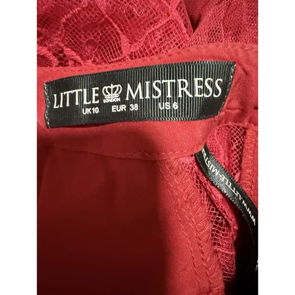 Little Mistress Lace Long Sleeve High Neck Maxi Dress‎ Red Women's Size 6 - Image 15